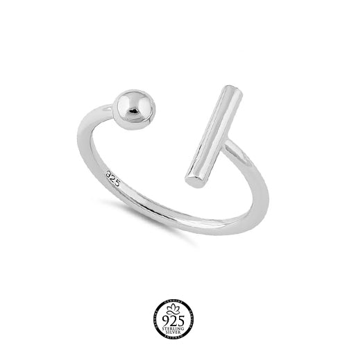 Sterling Silver Simple Bar and Ball Ring