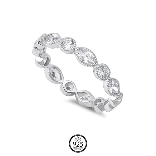 Sterling Silver Clear Stone Eye Stackable Ring