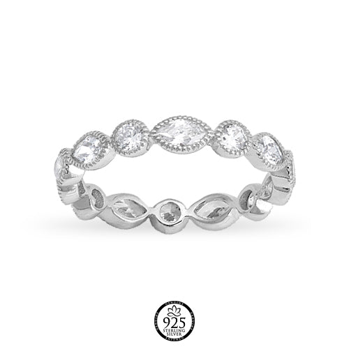 Sterling Silver Clear Stone Eye Stackable Ring