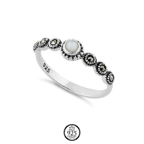 Sterling Silver Mother of Pearl and Marcasite Ring