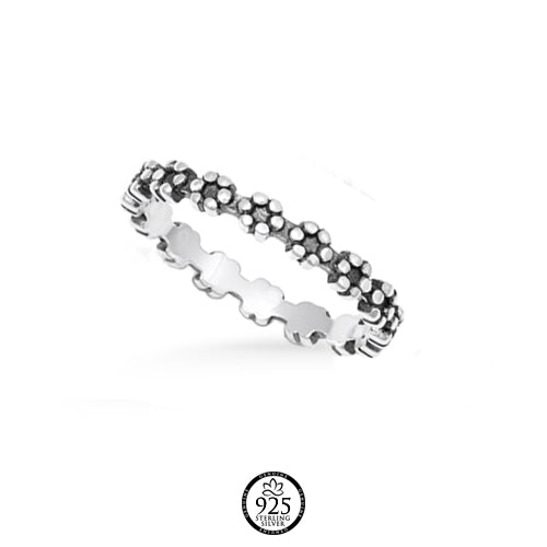 Sterling Silver Flowers Bali Ring