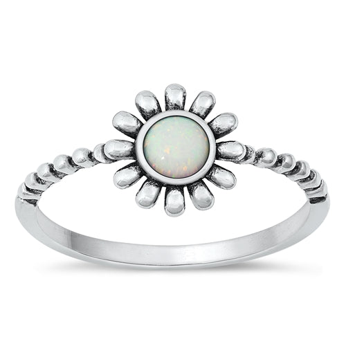 Sterling Silver White Opal Beaded Flower Ring