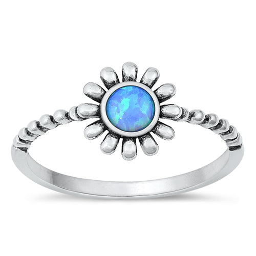 Sterling Silver Blue Opal Beaded Flower Ring