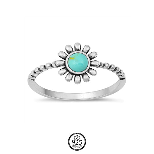 Sterling Silver Turquoise Beaded Flower Ring