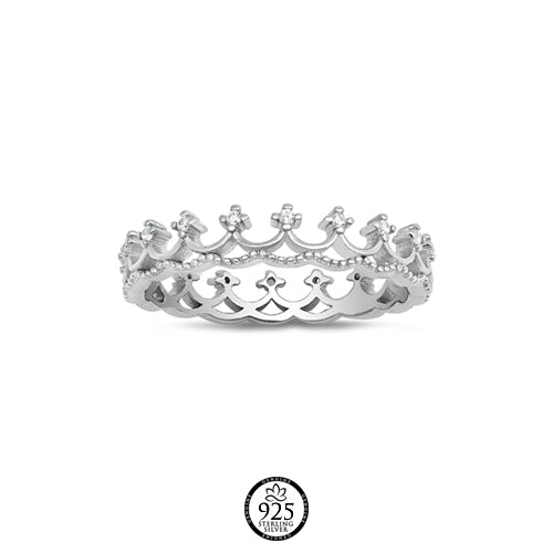 Sterling Silver Crown Crystal Ring
