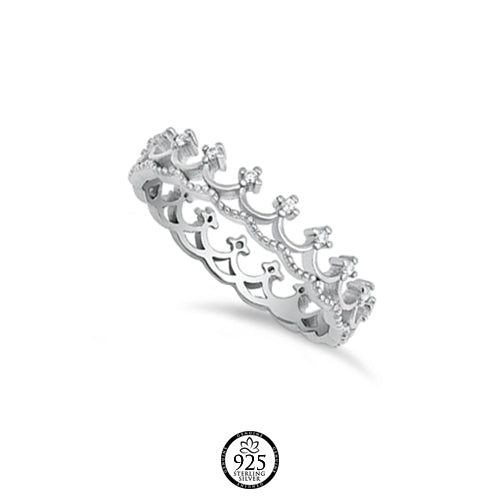 Sterling Silver Crown Crystal Ring