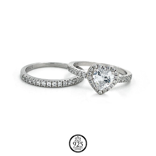 Sterling Silver Irresistible Heart Engagement Rings Set