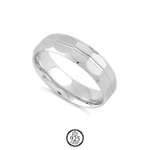 Sterling Silver Diamond Cut Pattern Men's Ring