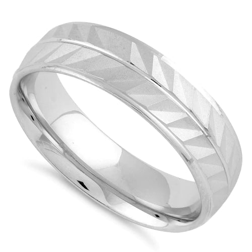 Sterling Silver Diamond Cut Chevron Men's Ring
