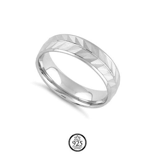 Sterling Silver Diamond Cut Chevron Men's Ring