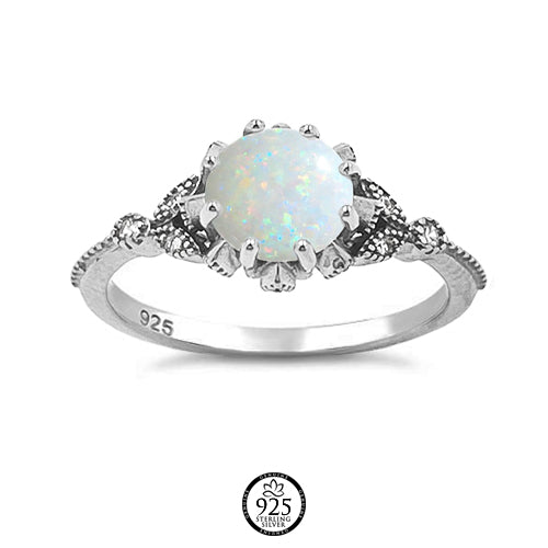 Sterling Silver Fancy White Opal Ring