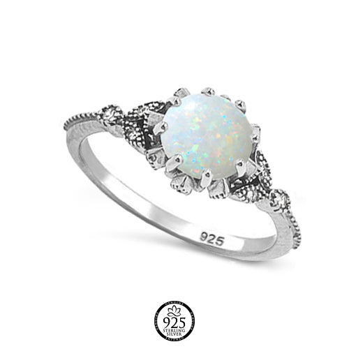 Sterling Silver Fancy White Opal Ring