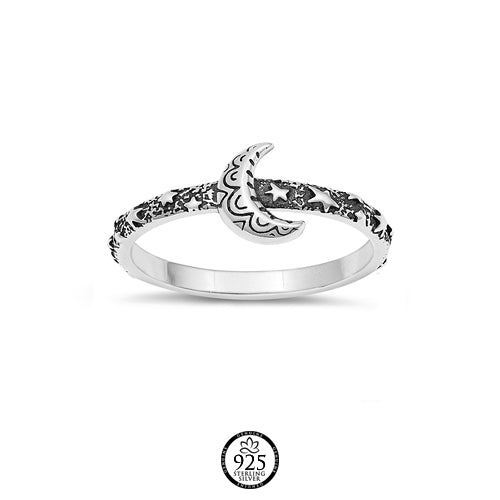 Sterling Silver Bali Crescent Moon Ring