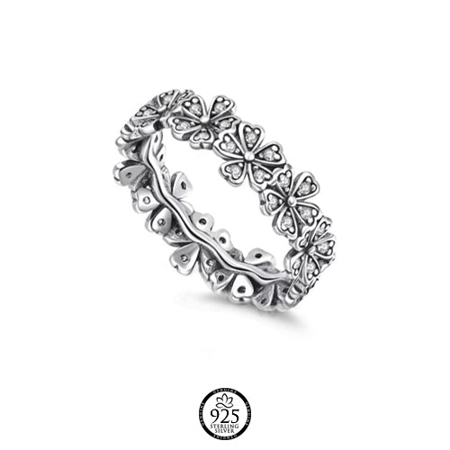 Sterling Silver Crystal Daisy Flowers Ring