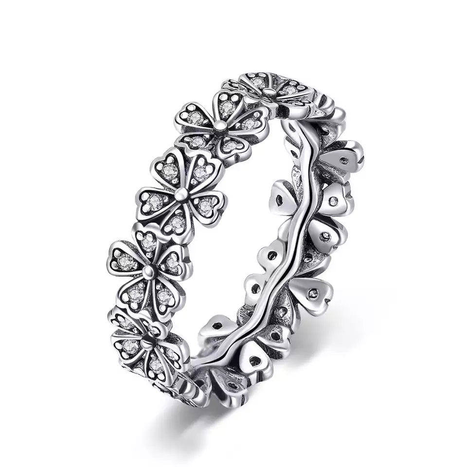 Sterling Silver Crystal Daisy Flowers Ring