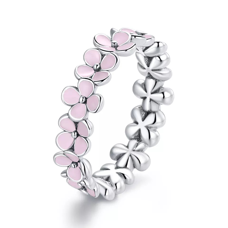 Sterling Silver Light Pink Flowers Ring