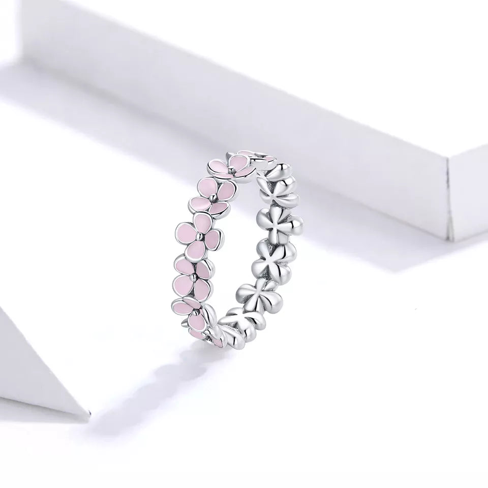 Sterling Silver Light Pink Flowers Ring