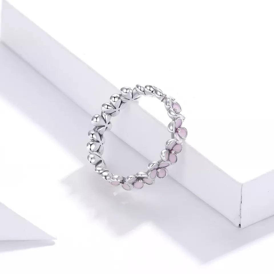 Sterling Silver Light Pink Flowers Ring