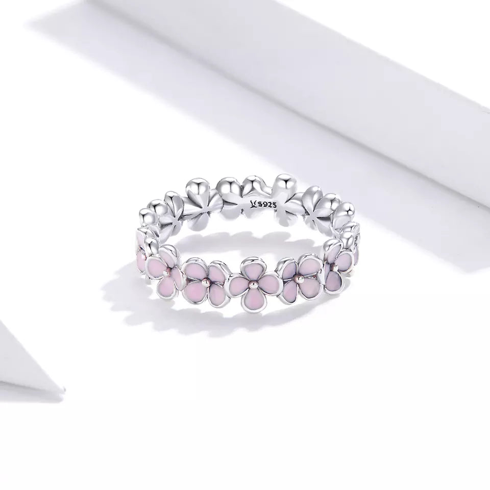 Sterling Silver Light Pink Flowers Ring