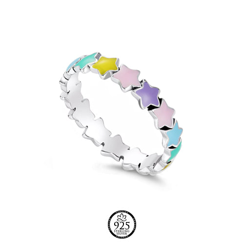 Sterling Silver Candy Rainbow Star Ring