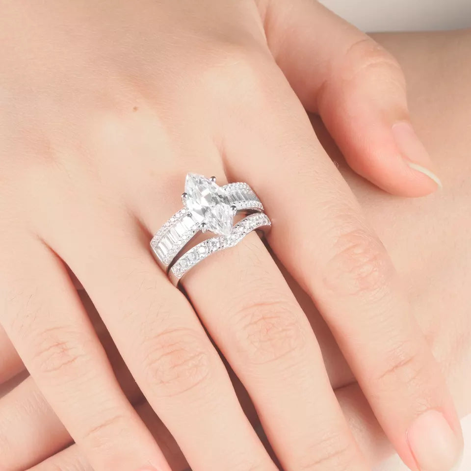 Sterling Silver La Vie Marquise Engagement Ring
