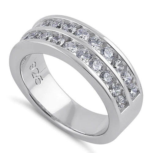Sterling Silver King Felipe Crystals Double Row Rings