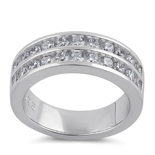 Sterling Silver King Felipe Crystals Double Row Rings