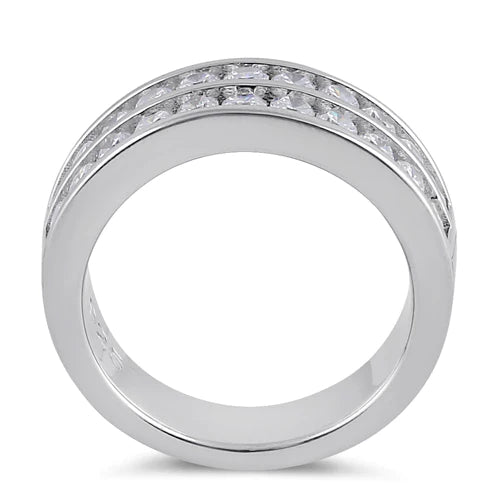 Sterling Silver King Felipe Crystals Double Row Rings
