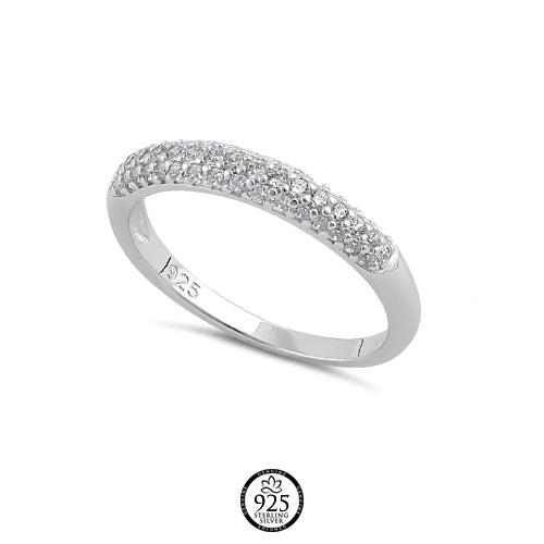 Steling Silver Clear Crystals Wedding Band