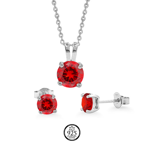 Sterling Silver Round Garnet Crystal Set