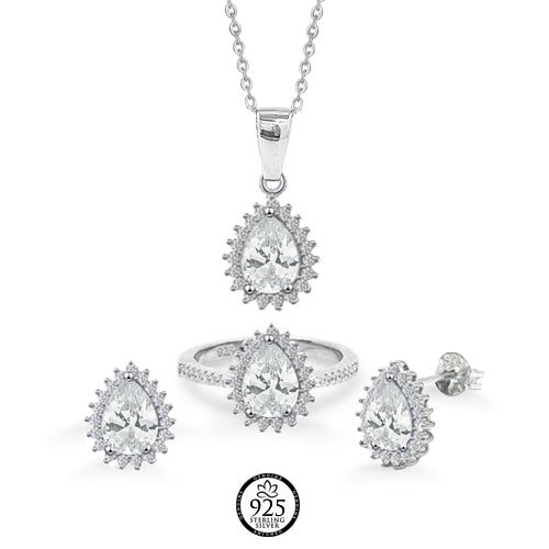 Sterling Silver Pear-Shape Crystals Set