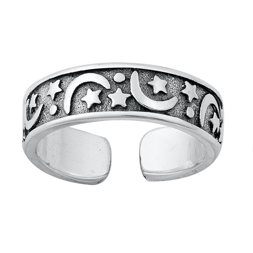Sterling Silver Moon and Stars Toe Ring