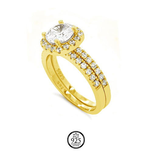 Sterling Sliver Square Brilliant Engagement Ring Set