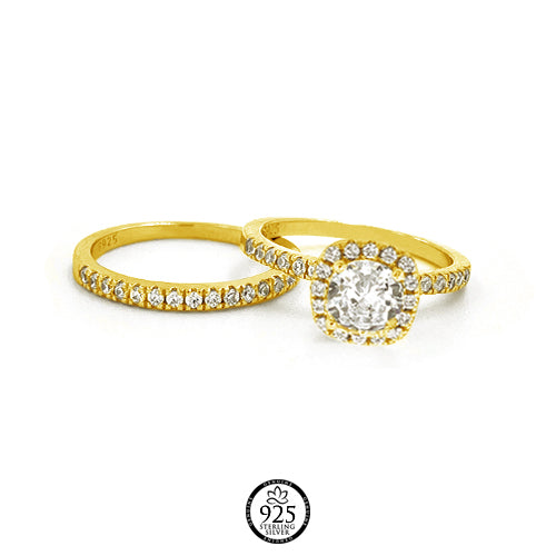 Sterling Sliver Square Brilliant Engagement Ring Set