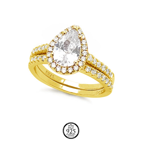 Sterling Silver Pear Shape Engagement Ring