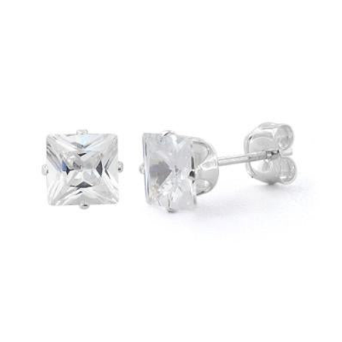 Sterling Silver 7mm Princess Cut Stud Earrings