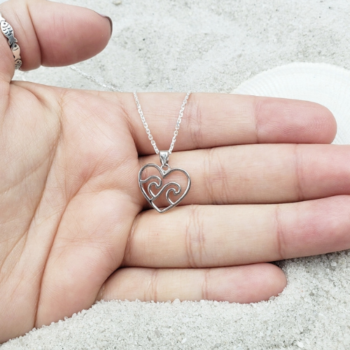 Sterling Silver Wave Love Necklace