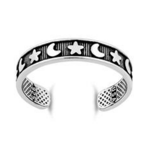 Sterling Silver Moon and Star Adjustable Toe Ring