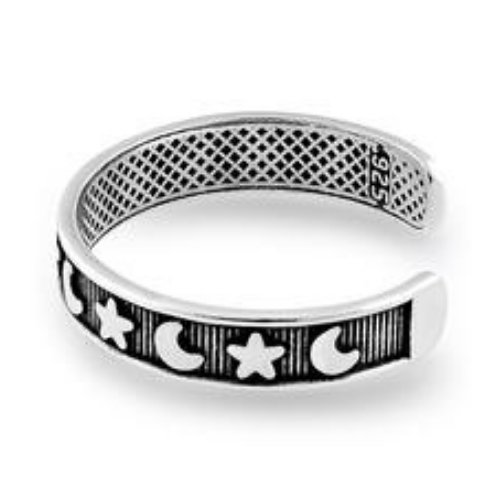 Sterling Silver Moon and Star Adjustable Toe Ring