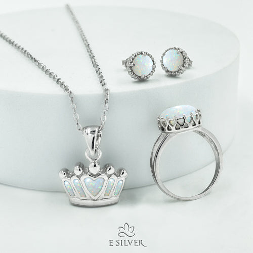 Sterling Silver White Opal Juliette Crown Ring