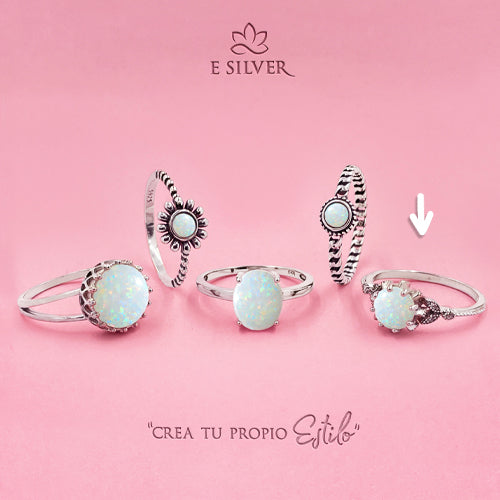 Sterling Silver Fancy White Opal Ring