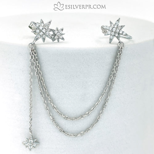 Sterling Silver Star Clip Tassel Earring