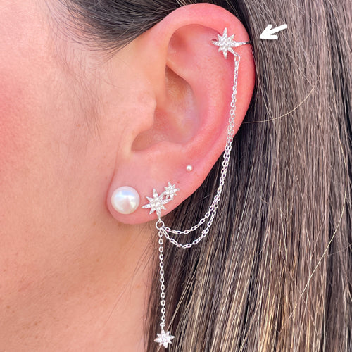 Sterling Silver Star Clip Tassel Earring