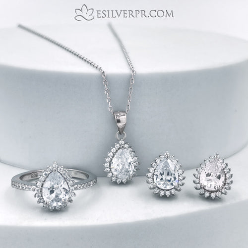 Sterling Silver Pear-Shape Crystals Set