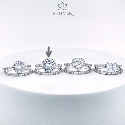 Sterling Silver Round Cut Crystals Engagement Ring