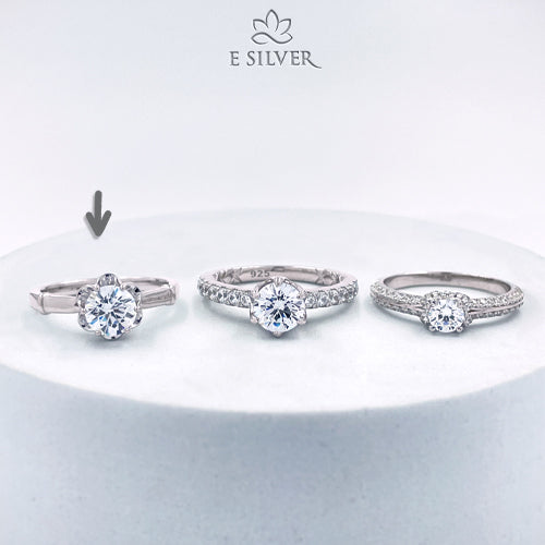 Sterling Silver Crystal Flower Engagement Ring