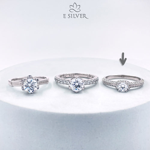 Sterling Silver Sweet Engagement Ring Set