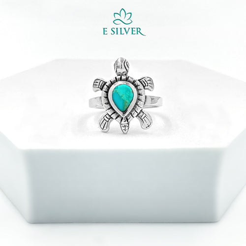 Sterling Silver Turquoise Stone Turtle Ring
