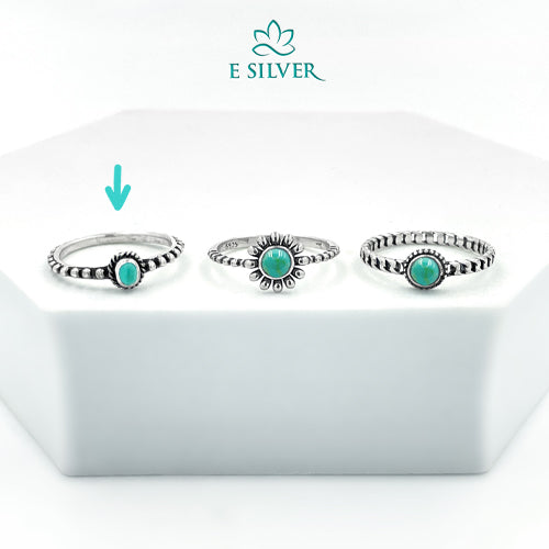 Sterling Silver Bali Turquoise Beaded Ring