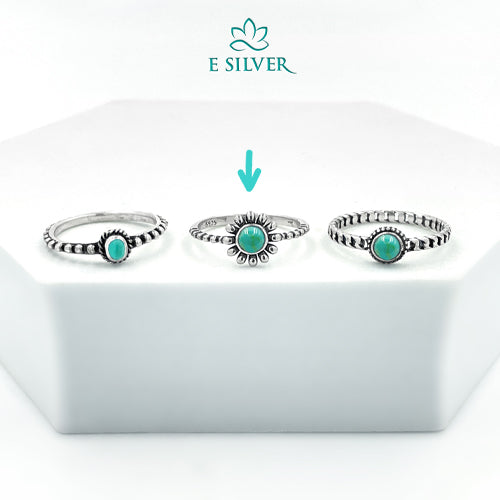 Sterling Silver Turquoise Beaded Flower Ring